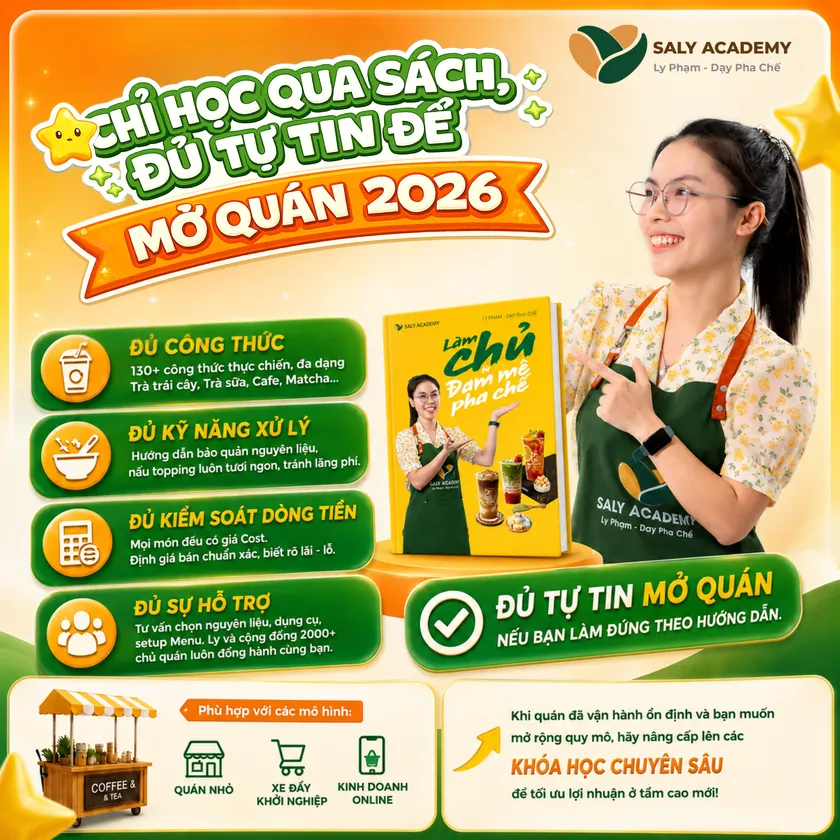 Chỉ học qua sách đủ tự tin mở quán 2026: đủ công thức, kỹ năng xử lý, kiểm soát dòng tiền, sự hỗ trợ