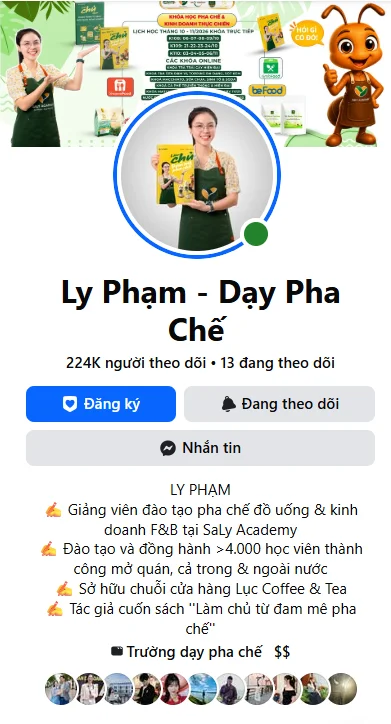 Fanpage Facebook Ly Phạm - Dạy Pha Chế: 224K người theo dõi