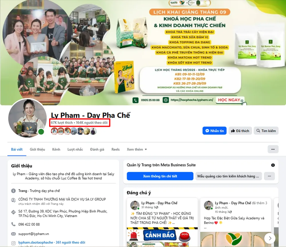 Fanpage Facebook Ly Phạm - Đào tạo pha chế