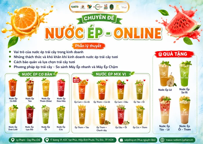 Chuyên đề Nước ép Online: menu nước ép cơ bản và nước ép mix vị