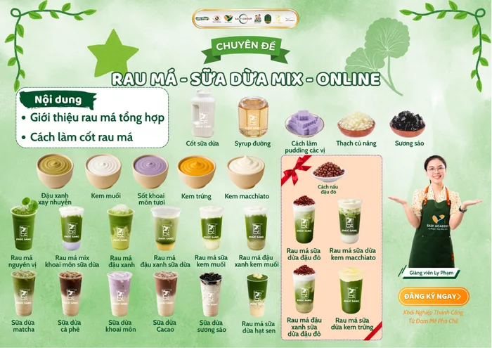 Khóa online Rau má sữa dừa mix: menu các món rau má
