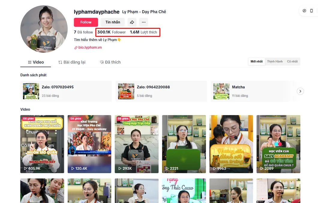 Kênh TikTok Ly Phạm dạy pha chế với hơn 330.000 người theo dõi